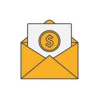 Icon of an open envelope with money. Dollar accounts. Salary, earnings and savings concept. Flat style illustration vector