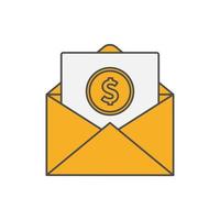 Icon of an open envelope with money. Dollar accounts. Salary, earnings and savings concept. Flat style illustration vector