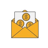 Icon of an open envelope with money. Dollar accounts. Salary, earnings and savings concept. Flat style illustration vector