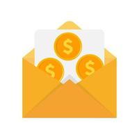 Icon of an open envelope with money. Dollar accounts. Salary, earnings and savings concept. Flat style illustration vector