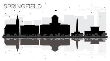 silueta en blanco y negro del horizonte de la ciudad de springfield illinois con reflejos. vector