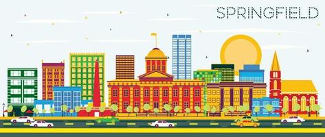 Springfield Skyline with Color Buildings and Blue Sky. vector