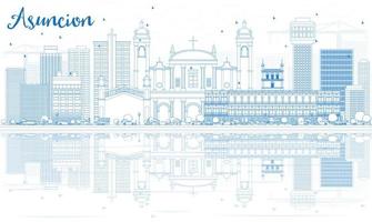 Outline Asuncion Skyline with Blue Buildings and Reflections. vector