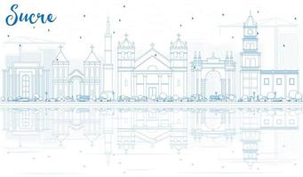 Outline Sucre Skyline with Blue Buildings. vector