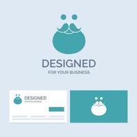 moustache. Hipster. movember. santa. Beared Business Logo Glyph Icon Symbol for your business. Turquoise Business Cards with Brand logo template. vector