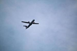 Manchester in the UK in October 2022. A Plane taking off from Manchester Airport photo