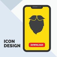 bigote. inconformista. movimiento soportado icono de glifo de hombres en el móvil para la página de descarga. fondo amarillo vector