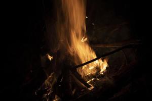 Texture of fire. Flames in night. Burning firewood. photo