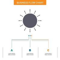 sun. weather. sunset. sunrise. summer Business Flow Chart Design with 3 Steps. Glyph Icon For Presentation Background Template Place for text. vector