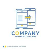 data, Sharing, sync, synchronization, syncing Blue Yellow Business Logo template. vector