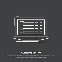 API. aplicación codificación. desarrollador. icono de la computadora portátil. símbolo de vector de línea para ui y ux. sitio web o aplicación móvil