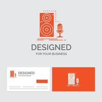 plantilla de logotipo de empresa para vivir. micrófono micrófono. registro. sonido. tarjetas de visita naranjas con plantilla de logotipo de marca. vector