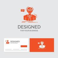 Business logo template for professor. student. scientist. teacher. school. Orange Visiting Cards with Brand logo template. vector