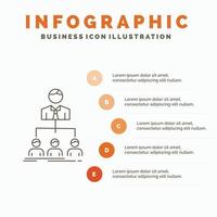 equipo. trabajo en equipo. organización. grupo. plantilla de infografía de empresa para sitio web y presentación. icono de línea gris con ilustración de vector de estilo infográfico naranja