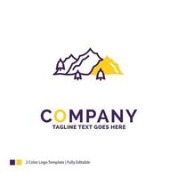 Company Name Logo Design For mountain. landscape. hill. nature. tree. Purple and yellow Brand Name Design with place for Tagline. Creative Logo template for Small and Large Business. vector