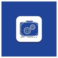 Blue Round Button for Briefcase. case. production. progress. work Glyph icon vector