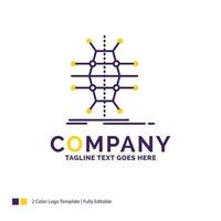 Company Name Logo Design For Distribution, grid, infrastructure, network, smart. Purple and yellow Brand Name Design with place for Tagline. vector