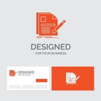 Business logo template for document, file, page, pen, Resume. Orange Visiting Cards with Brand logo template. vector