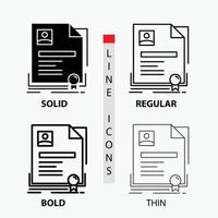 Contract. badge. Business. agreement. certificate Icon in Thin. Regular. Bold Line and Glyph Style. Vector illustration