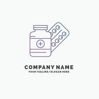 medicine. Pill. capsule. drugs. tablet Purple Business Logo Template. Place for Tagline vector