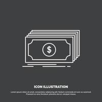 Cash. dollar. finance. funds. money Icon. Line vector symbol for UI and UX. website or mobile application