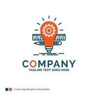 Development. idea. bulb. pencil. scale Logo Design. Blue and Orange Brand Name Design. Place for Tagline. Business Logo template. vector