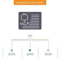 stethoscope. doctor. cardiology. healthcare. medical Business Flow Chart Design with 3 Steps. Glyph Icon For Presentation Background Template Place for text. vector