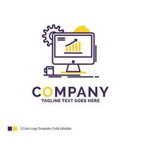 Company Name Logo Design For Analytics. chart. seo. web. Setting. Purple and yellow Brand Name Design with place for Tagline. Creative Logo template for Small and Large Business. vector