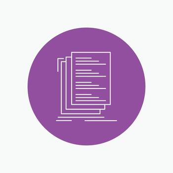 código. codificación. compilar. archivos enumere el icono de la línea blanca en el fondo del círculo. ilustración de icono de vector