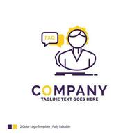 Company Name Logo Design For FAQ. Assistance. call. consultation. help. Purple and yellow Brand Name Design with place for Tagline. Creative Logo template for Small and Large Business. vector