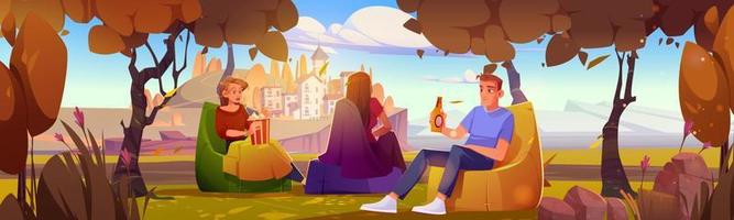 People relax at scenery autumn landscape view vector