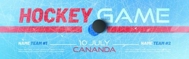 banner de juego de hockey con disco en pista de hielo vector