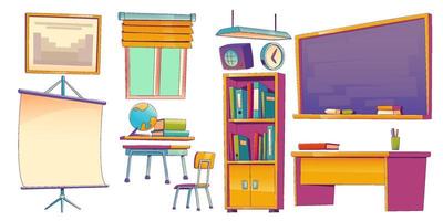 Set of classroom furniture, class interior stuff vector