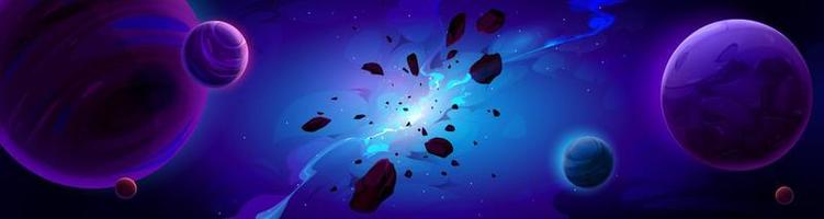 Cartoon space background with glow galaxy nebula vector