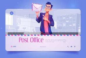 Post office banner with man worker with letter vector