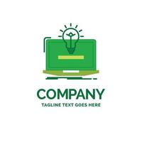 laptop. solution. idea. bulb. solution Flat Business Logo template. Creative Green Brand Name Design. vector