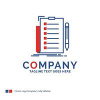 Company Name Logo Design For expertise. checklist. check. list. document. Blue and red Brand Name Design with place for Tagline. Abstract Creative Logo template for Small and Large Business. vector