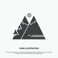 Mountains. Nature. Outdoor. Sun. Hiking Icon. glyph vector gray symbol for UI and UX. website or mobile application