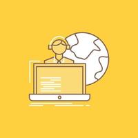 outsource. outsourcing. allocation. human. online Flat Line Filled Icon. Beautiful Logo button over yellow background for UI and UX. website or mobile application vector