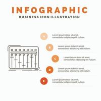 Console. dj. mixer. music. studio Infographics Template for Website and Presentation. Line Gray icon with Orange infographic style vector illustration