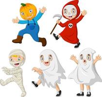 Group of cartoon kids wearing different costumes vector