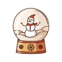 Christmas concept design with a Christmas snow globe with a snowman. Vector illustration of a snow globe