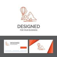 Business logo template for explore. travel. mountains. camping. balloons. Orange Visiting Cards with Brand logo template vector