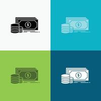 Finanzas. inversión. pago. dinero. icono de dólar sobre varios antecedentes. diseño de estilo de glifo. diseñado para web y aplicación. eps 10 ilustración vectorial vector