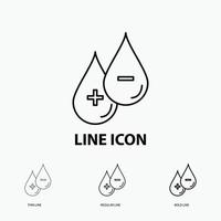blood. drop. liquid. Plus. Minus Icon in Thin. Regular and Bold Line Style. Vector illustration