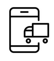 Delivery truck online vector icon. Transportation symbol, logo illustration. Moving, shipping truck and smartphone line symbol. linear style sign for mobile concept and web design