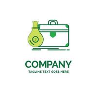 briefcase. business. case. open. portfolio Flat Business Logo template. Creative Green Brand Name Design. vector