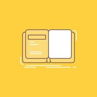 autor, libro, abierto, historia, icono lleno de línea plana de narración. hermoso botón de logotipo sobre fondo amarillo para ui y ux, sitio web o aplicación móvil vector