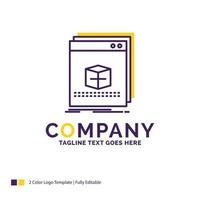 Company Name Logo Design For software. App. application. file. program. Purple and yellow Brand Name Design with place for Tagline. Creative Logo template for Small and Large Business. vector