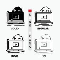 Cloud. game. online. streaming. video Icon in Thin. Regular. Bold Line and Glyph Style. Vector illustration